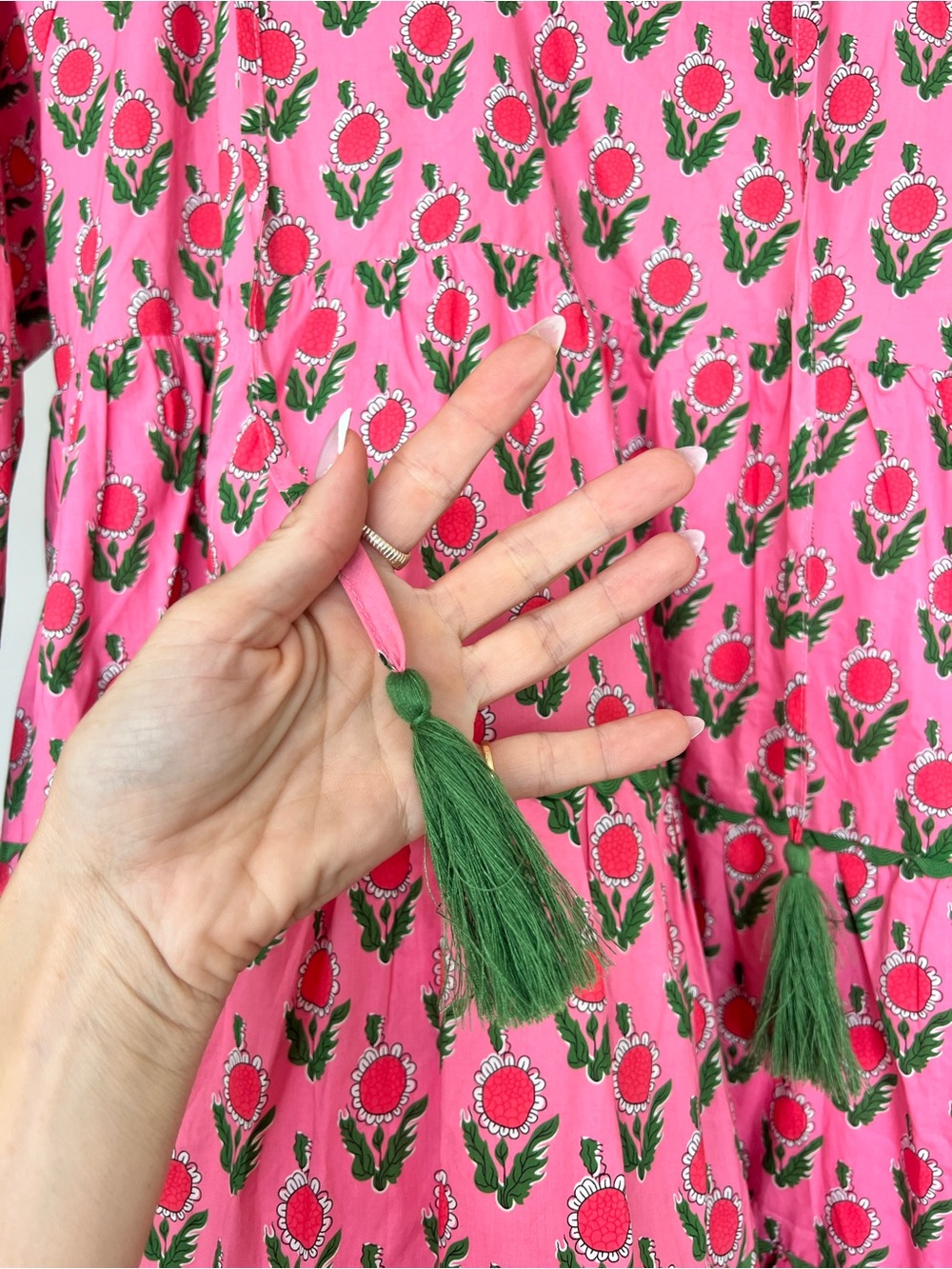 Entro Pink & Green Floral Cotton Mini Dress Sz M - Picture 5 of 14